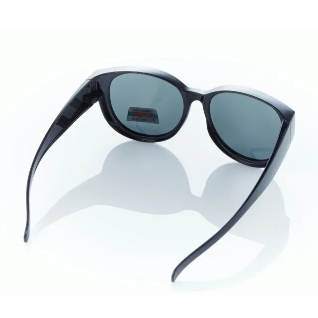 【Z-POLS】加高設計套鏡 頂級質感亮黑框搭Polarized偏光黑抗UV400紫外線包覆式太陽眼鏡(有無近視皆可用)