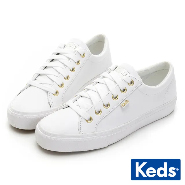 【Keds】JUMP KICK 奢華風皮革綁帶休閒小白鞋-白(9203W123119)