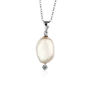 【大東山珠寶】天然巴洛克珍珠項鍊 絕美單鑽 粉色 925純銀(巴洛克珍珠/925銀)