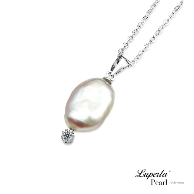 【大東山珠寶】天然巴洛克珍珠項鍊 絕美單鑽 粉色 925純銀(巴洛克珍珠/925銀)