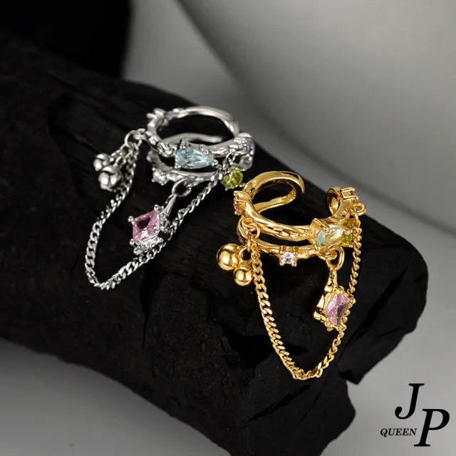 【Jpqueen】流晶歲月彩鑽圈式耳夾耳骨耳環(2色可選)