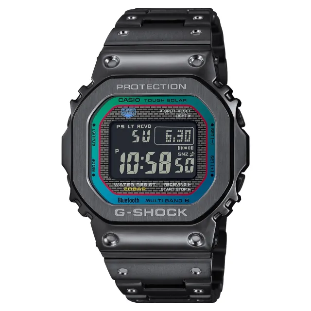 【CASIO 卡西歐】G-SHOCK 40週年 彩虹 絢麗色彩 金屬方形電子錶(GMW-B5000BPC-1)