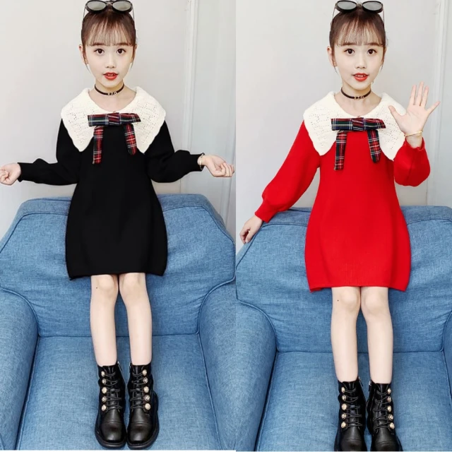 安朵童舖 現貨韓版兒童長袖絲絨公主裙女童新年喜氣紅色連身裙兒