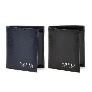 【GUESS】金屬LOGO素面皮革短夾(兩色可選)