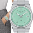【TISSOT 天梭 官方授權】PRX系列 70年代復刻對錶 母親節 禮物(T1374101109101+T1372101109100/薄荷綠)