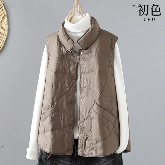 【初色】秋裝輕薄保暖羽絨棉無袖背心外套-共5色-31532(M-XL可選)