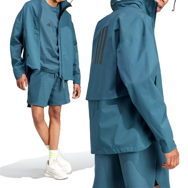adidas 愛迪達 Myshelter R.R J 男款 藍綠色 訓練 休閒 防水 連帽 機能 立領 外套 HZ5701