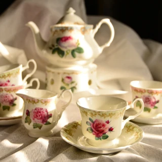 【英國ROY KIRKHAM】Vintage Roses 古典玫瑰系列 230ml骨瓷咖啡花茶杯盤組(英國製造進口)