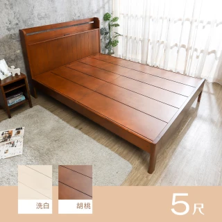 【柏蒂家居】摩奇5尺雙人書架型插座床頭實木床架(兩色可選)