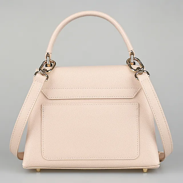 【FURLA 芙拉】FURLA 1927系列金屬拱門LOGO小牛皮翻蓋轉釦式手提/斜背包(迷你/芭蕾粉紅)