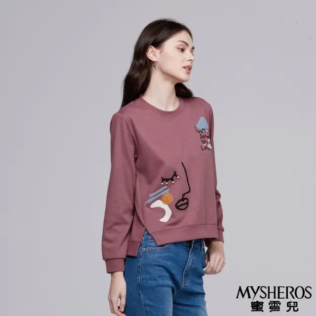 【MYSHEROS 蜜雪兒】網路獨家商品 高含棉大學T 毛呢珠飾 側開岔(芋)