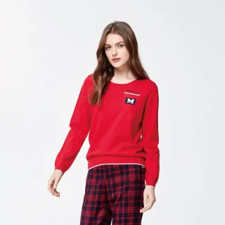 【MYSHEROS 蜜雪兒】針織上衣 圓領白包邊 品牌繡字前口袋(紅)