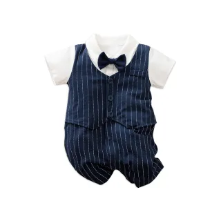 【JoyNa】男寶寶西服短袖連身衣 抓週連身裝 包屁衣 哈衣 嬰兒連身衣(西裝造型/抓週/收延)