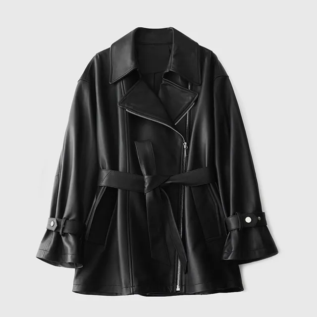 【米蘭精品】現貨+預購 真皮皮衣羊皮夾克(秋季港風收腰顯瘦女外套74go8)