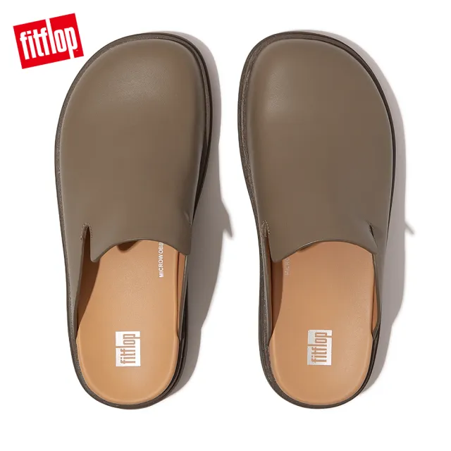 【FitFlop】GEN-FF LEATHER MULES經典舒適木屐鞋/穆勒鞋-女(灰褐色)