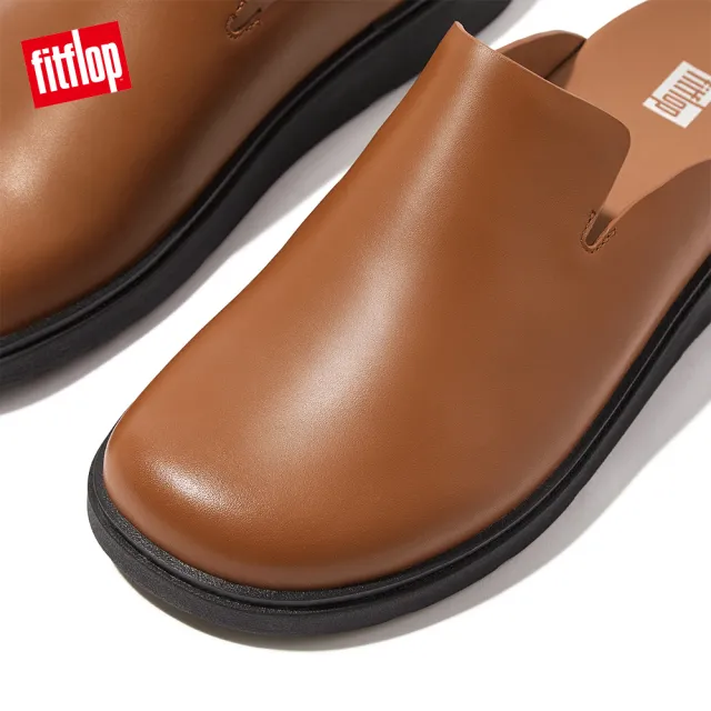 【FitFlop】GEN-FF MENS LEATHER MULES經典舒適木屐鞋/穆勒鞋-男(淺褐色)