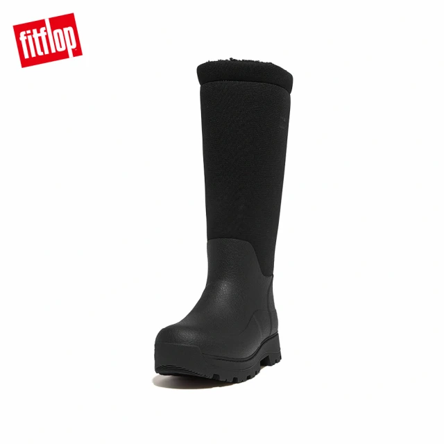 FitFlop WONDERWELLY ATB FLEECE-LINED ROLL-DOWN RAIN BOOTS羊毛捲邊高筒雨靴-女(黑色)