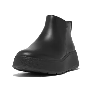 【FitFlop】F-MODE LEATHER FLATFORM ZIP ANKLE BOOTS簡約皮革裸靴-女(靚黑色)