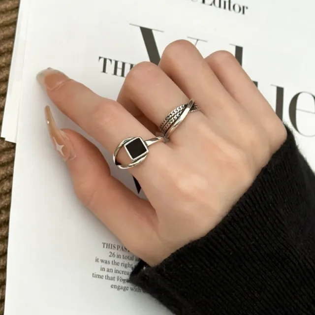 【KT DADA】可調節戒指 不規則戒指 女生生日禮物 純銀戒指 銀戒指 開口戒指 方形戒指 個性戒指 歐美正方形