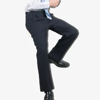 【CHINJUN】正統高腰西裝褲 100%免燙、打摺條紋黑 打折