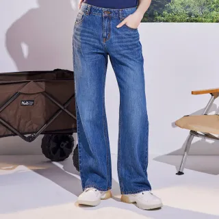 【EDWIN】女裝 經典刷色寬丹寧靴型褲(中古藍)