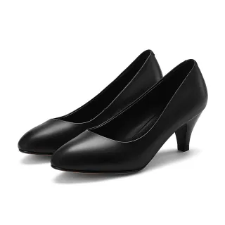 【KissXXX】真皮跟鞋 牛皮跟鞋/真皮頭層小牛皮舒適機能6.5CM通勤高跟鞋(黑)