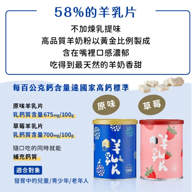 【羊舍】58%羊乳片4入 130顆/入 原味/草莓(兒童鈣片、鈣片咀嚼錠)