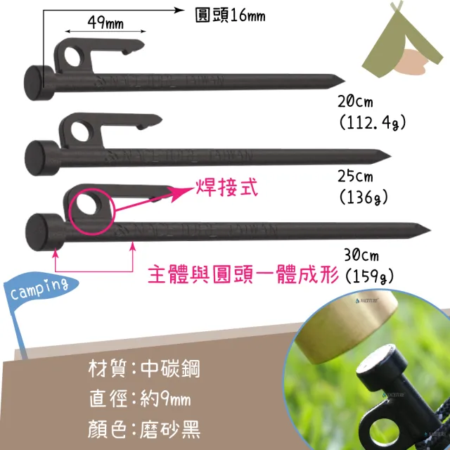 【NACETURE】台製-25cm獨家磨砂黑加厚圓頭中碳鋼 營釘 黑釘-5入