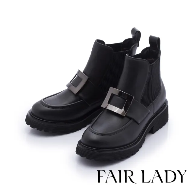 【FAIR LADY】小時光 潮流方釦厚底切爾西靴(黑、7A2789)