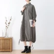 【ACheter】日系棉長版格子襯衫長袖系帶文藝復古襯衫連身裙洋裝#119907(灰)