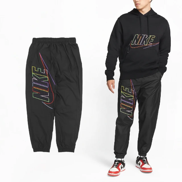 NIKE 耐吉NIKE 耐吉 長褲 Club+ Pants 男款 黑 彩色 大勾 刺繡 寬版 縮口褲(DX0622-010)