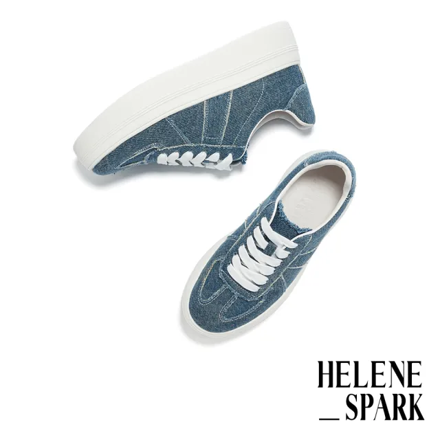 【HELENE_SPARK】率性舒適牛仔布綁帶厚底休閒鞋(藍)
