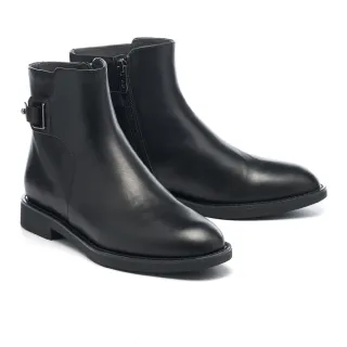 【AS 集團】簡約率性LOGO拉鍊全真皮低跟短靴(黑)