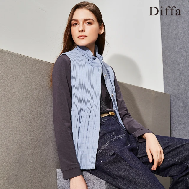 Diffa 精緻壓褶荷葉領設計背心外套-女