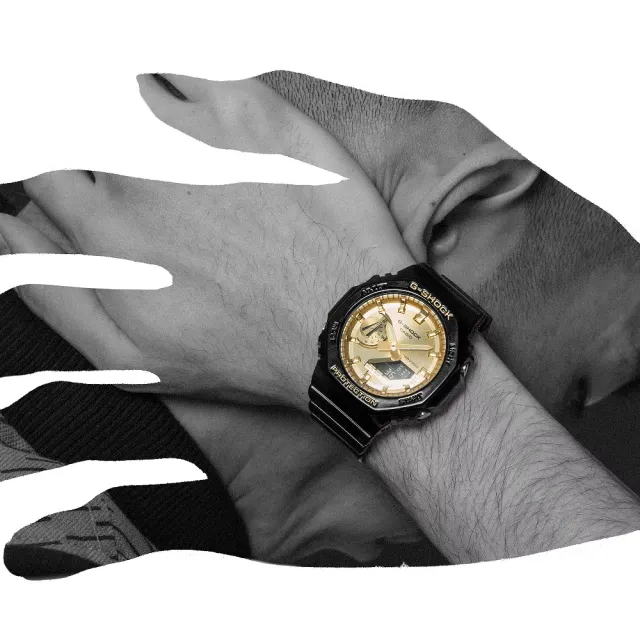 【CASIO 卡西歐】冷酷精緻金屬色彩八角形雙顯錶 45.4mm(GA-2100GB-1A)