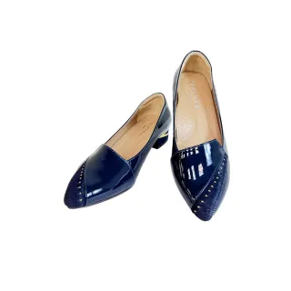 【DeSire】異材質拼接造型尖頭低跟樂福鞋-藍色(0367007-35)
