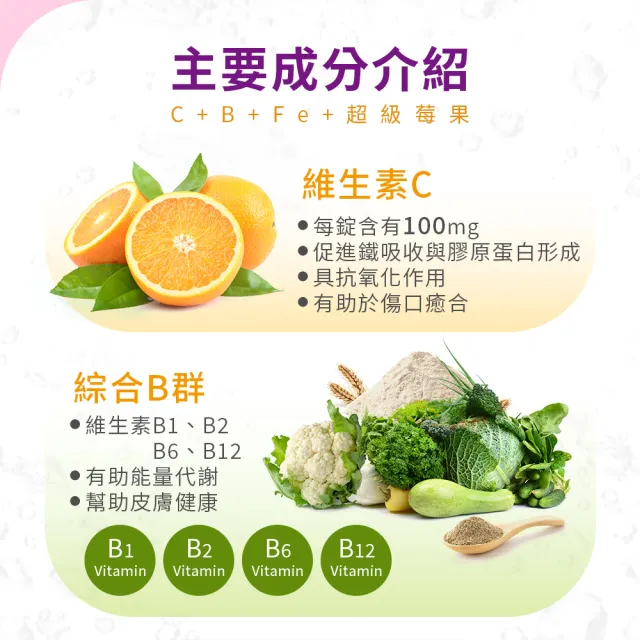 【MIHONG 米鴻生醫】維生素C100+鐵+B群+超級莓果發泡錠 x1支(20錠/支)