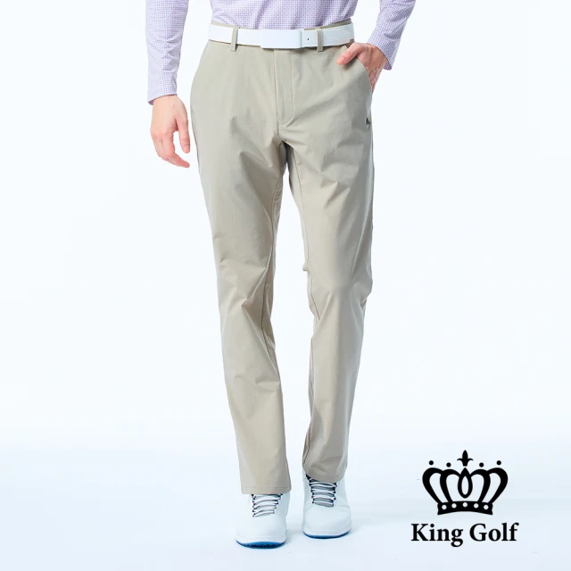 KING GOLF 門市新品-男款合身彈力KING刺繡休閒高爾夫球長褲(卡其)