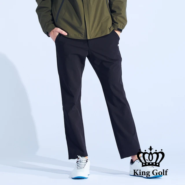 KING GOLF 門市新品-男款合身彈力KING刺繡休閒高爾夫球長褲(深藍)