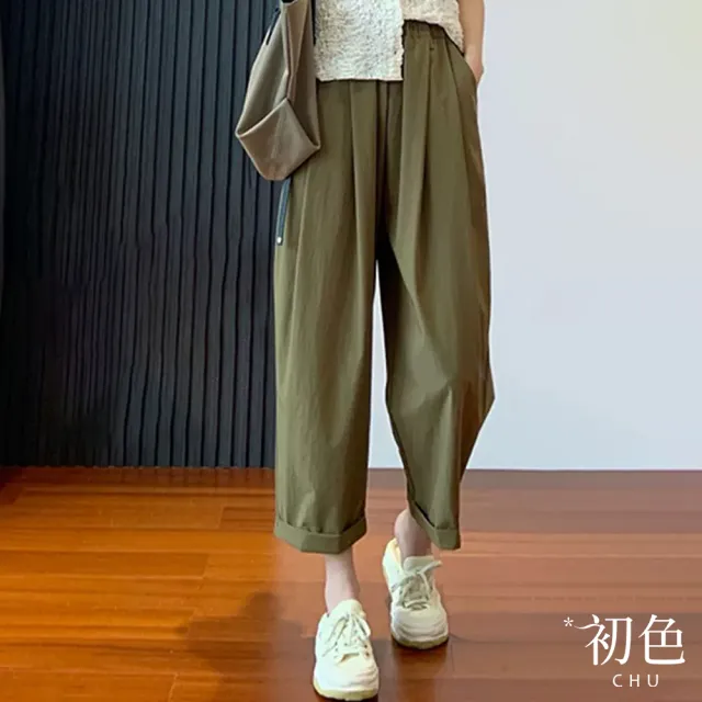 【初色】休閒清涼透氣中大碼寬鬆棉麻長褲九分褲顯瘦褲-7款任選-69140(M-2XL可選)