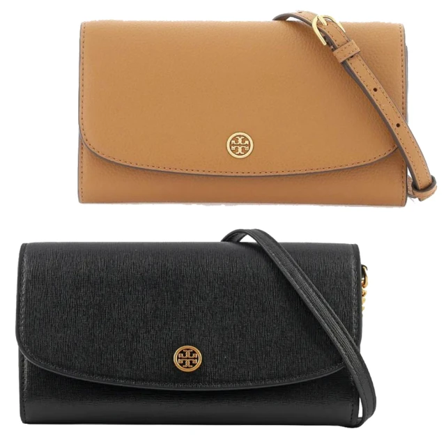 TORY BURCH TORY BURCH Robinson 防刮皮革鏈帶斜背長夾(經典黑)