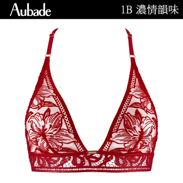 【Aubade】濃情韻味植絨花卉蕾絲水滴無襯內衣 無鋼圈內衣 性感內衣 法國進口 女內衣(1B-紅)