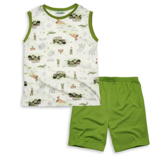 【annypepe】男童短袖居家服 縲縈Rayon 探險-綠110-150(男童背心 兒童居家服 兒童短袖套裝)