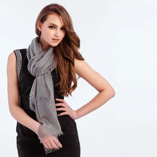 【5TH AVE】第五大道 500支紗 鑽石紋  羊絨 圍巾 / 披肩(帕洛瑪灰)