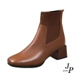 【JP Queen New York】法式優雅針織襪方頭粗跟短筒靴(2色可選)