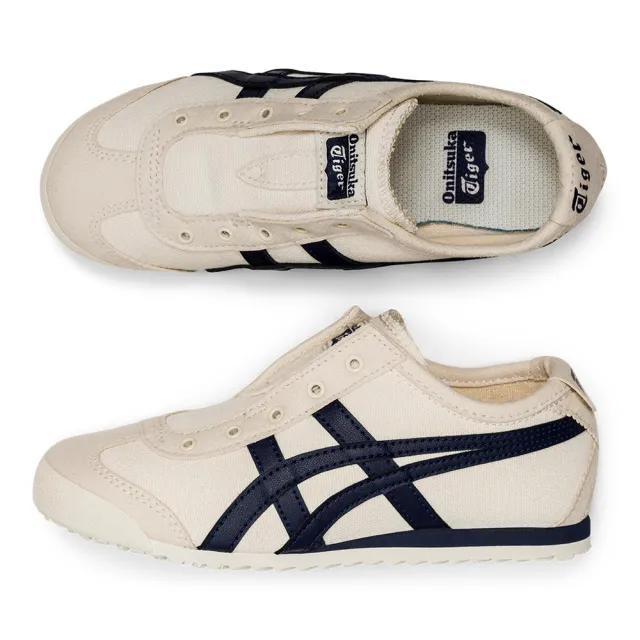 【Onitsuka Tiger】鬼塚虎 MEXICO 66 SLIP-ON PS 中童鞋 米底藍邊 休閒鞋 (1184A085-200)