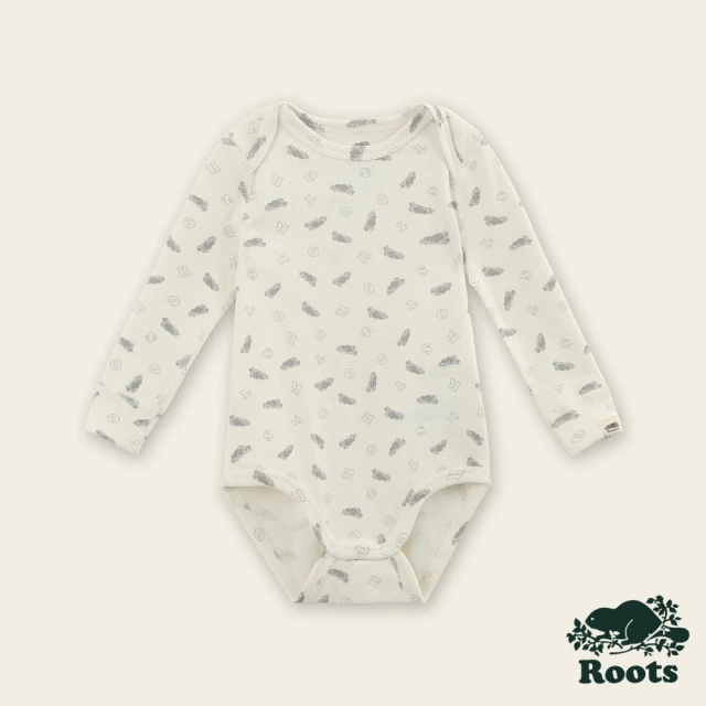 Roots Roots嬰兒-絕對經典系列 品牌元素合身長袖包屁衣(白色)