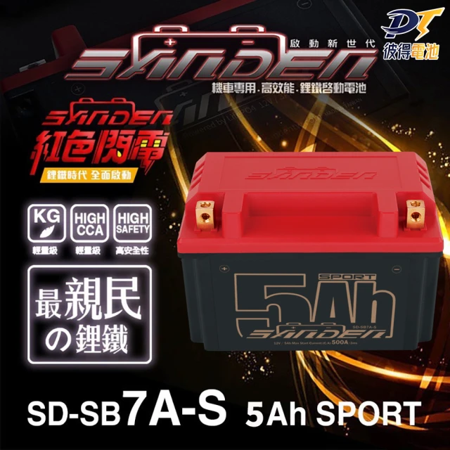 SANDEN 紅色閃電 SD-SB5L 容量3AH 機車鋰鐵