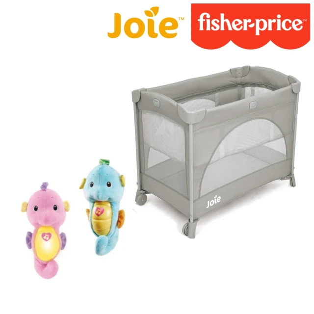 Joie kubbie 可攜式嬰兒床-mo限定版福利品+費雪 聲光安撫海馬(2色選擇)