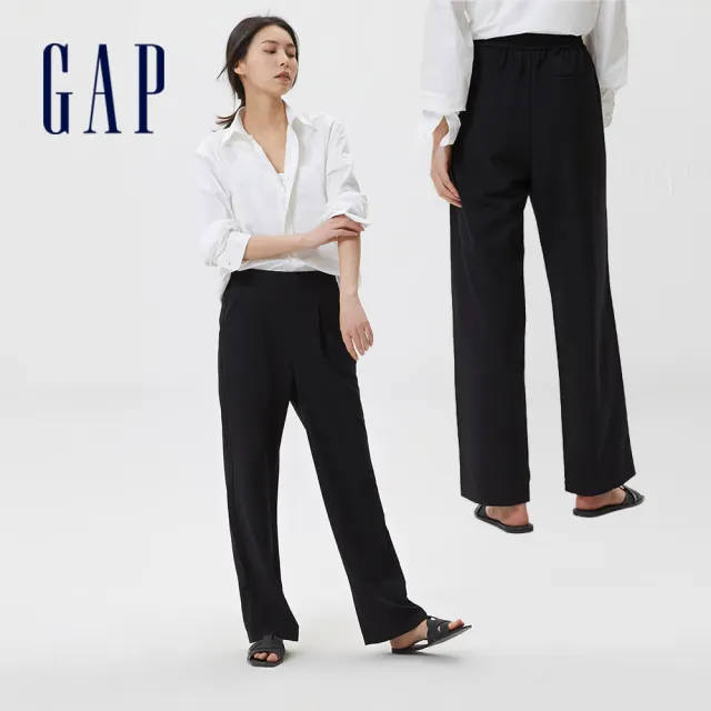 【GAP】女裝 商務高腰打褶西裝寬褲-多色可選(598623)